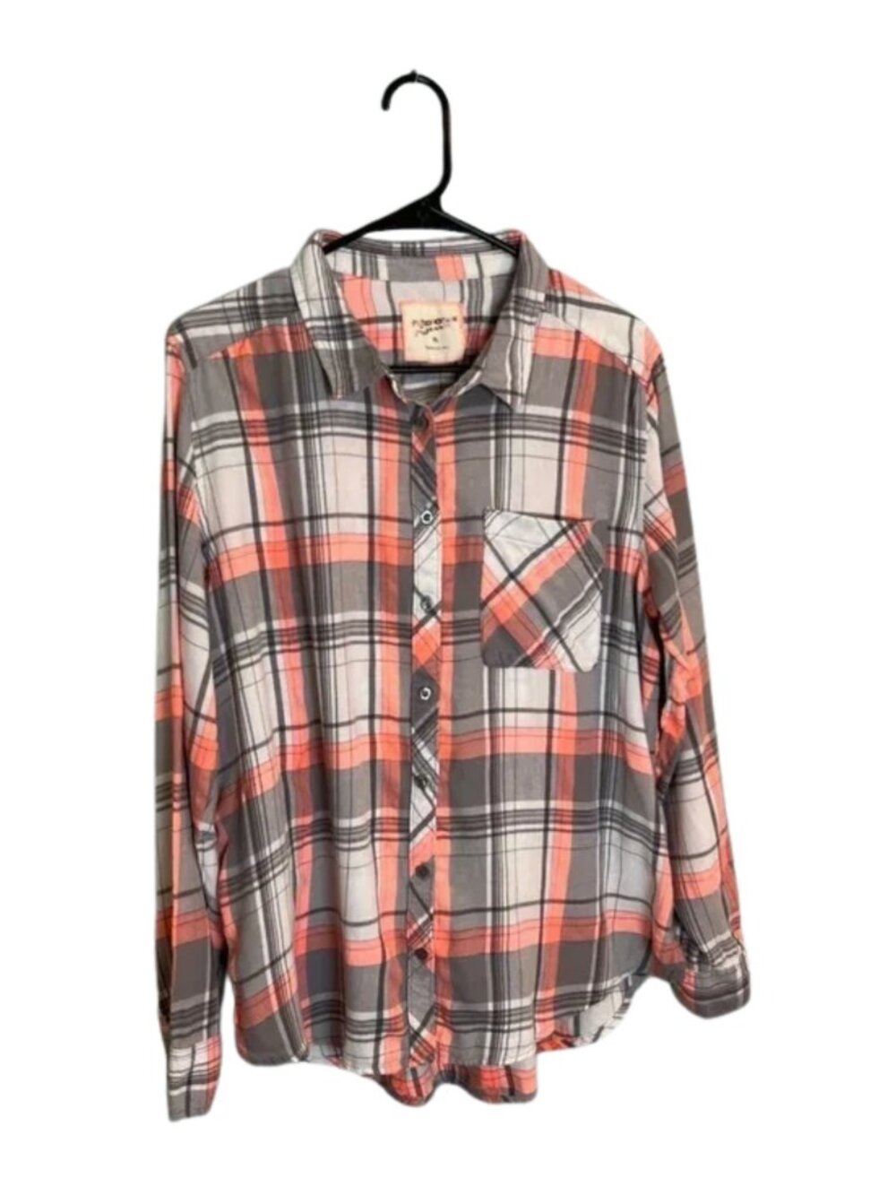 Arizona Jeans Co Button-Down Long Sleeve Plaid Top Gray Peach Size XL